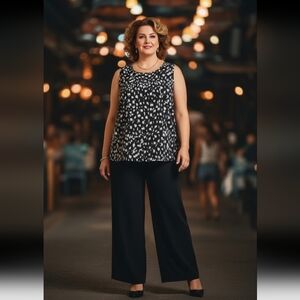 🎉Jessica London Black and White Sleeveless A-line Style Tunic